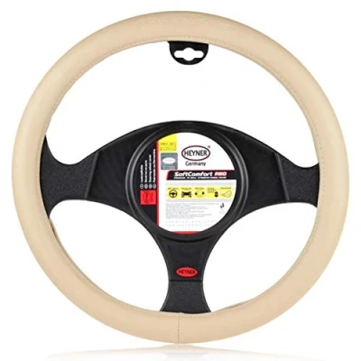 Image of Heyner Steering Wheel Cover For Cars Beige Light Colour 37 39cm Soft Leather Sleek Look 603500