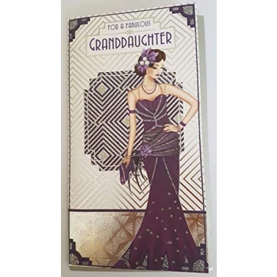 Image of Art Deco Lady Granddaughter Glittered Slim Birthday Card