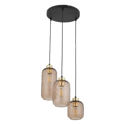 Image of Pescara Cluster Pendant Ceiling Light Black, Amber Glass 3xE27
