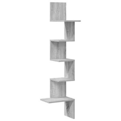 Image of vidaXL Wall Corner Shelf Grey Sonoma 32x32x127.5cm Engineered Wood Living Room/Bedroom/Office Space Saving/Decorative Multi Use Display Modern Style