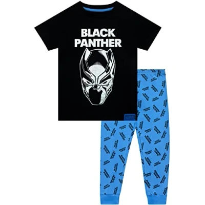 Image of Marvel Boys Black Panther Pyjamas Short Sleeve Avengers PJ For Kids 7 to 8 Years