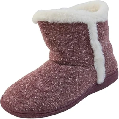 Image of DUNLOP Vera Women&#039;s Faux Fur Trim Slippers, Slipper Boots (Vera Burgundy, UK Footwear Size System, Adult, Women, Numeric, Medium, 8)