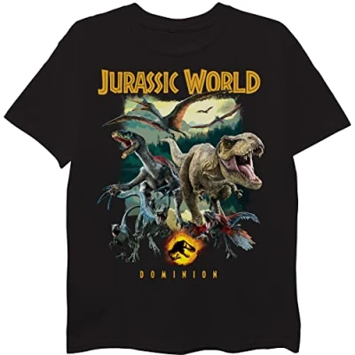 Image of Jurassic World Boys Dominion Raptor &amp; T Rex Running Shirt, Black, 18 20