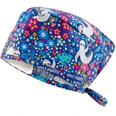 Image of B well Surgical Hood Fabric Caps Nurse Accessories for Doctors, Nurses, Dentists, Pharmacists, Vets, Medical Personnel, Sloths, One Size Fits All