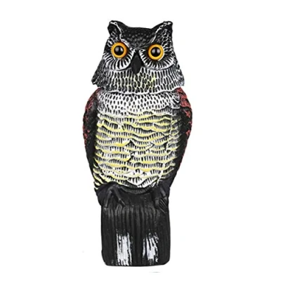 Image of Mify Horned Owl Decoy with Different Tweets and Rotating Fake Statue to Scare Birds Away Pest Bird Deterrent for Patio Yard Garden
