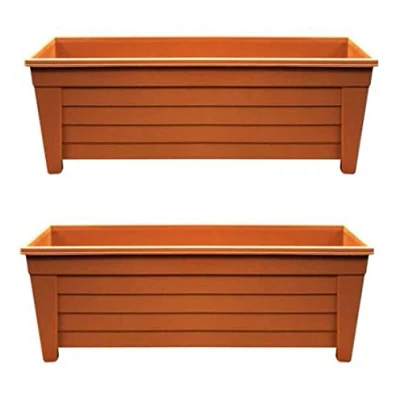 Image of Optimal Products Plastic Trough Plant Pot Long Planter Outdoor Garden Herb Flower Box UK (55cm Terracotta, 2)