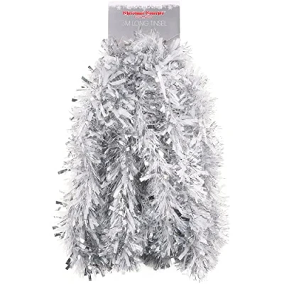 Image of Christmas Concepts® 3m / 9.8ft Chunky/Fine Tinsel Decoration (Matte White &amp; Silver)