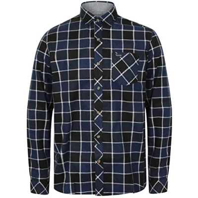 Image of Tokyo Laundry Hulverston Checked Long Sleeve Cotton Shirt in Mid Blue S