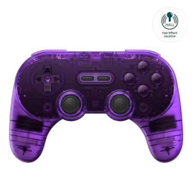Image of 8Bitdo Pro 2 Bluetooth Controller for Switch, Hall Effect Joystick Update, Wireless Gaming PC, Android, and Steam Deck &amp; Apple (Transparent Purple Edition)