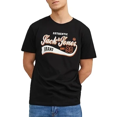 Image of Jack &amp; Jones Men&#039;s Jjelogo Tee SS O Neck 2 Col Aw23 Sn T Shirt, Black, S