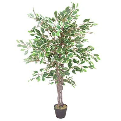 Image of Leaf Artificial Ficus Tree/Plant, White Edge Twist, 120cm