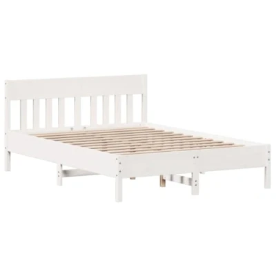 Image of vidaXL Bed Frame with Slatted Base Solid Wood Pine 140x190 cm White Panel Headboard Under Storage Drawers