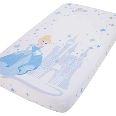 Image of Disney Princess Cinderella Light Blue and White Photo Op Fitted Crib Sheet