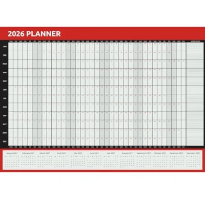 Image of Evelay 2026 Wall Planner A2 Size (59cm x 42cm) Full Year to View Calendar Home Office School Organiser (Red) Made in UK