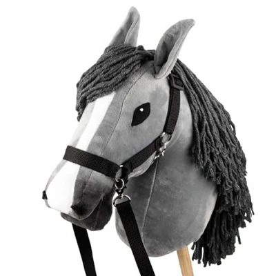 Image of SKIPPI Hobby Horse Gray, on a Stick, Large A3, Halter and Reins Included, Horsing, Stick Horse, Gift for Girls, Children, Girls Toy