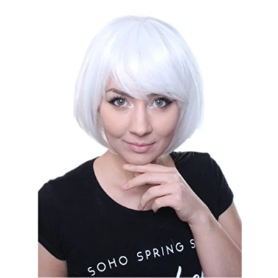 Image of Prettyland White Short Hair BOB Cut Straight Wig with Bangs Natural Matt for Daily Life Fashion C538