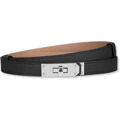 Image of baizhong Women Skinny Leather Belt Classic Solid Color Alloy Turn Lock Ladies Adjustable Slim Thin Waist Belt（Black/Silver）