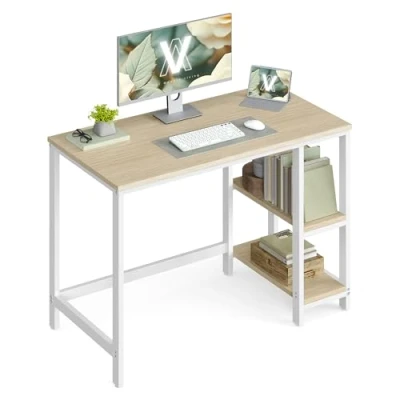 Image of VASAGLE Computer Desk, Office 100 x 50 76 cm, Modern Style, for Study, Bedroom, Living Room, Natural Beige and Pearl White LWD046L01