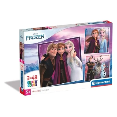 Image of Clementoni 25306 Supercolor Puzzle Disney Frozen 3x48 Pieces (3 Puzzles Included), Jigsaw For Kids Age 5, Cartoon, Made In Italy