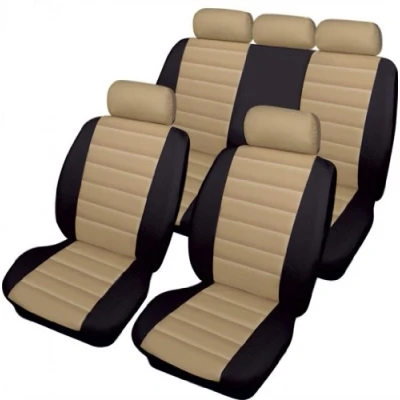 Image of wlw For Honda JAZZ 03 08 LEATHER LOOK BEIGE &amp; BLACK UNIVERSAL CAR SEAT COVERS