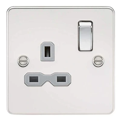 Image of KnightsBridge Flat plate 13A 1G DP switched socket polished chrome with grey insert