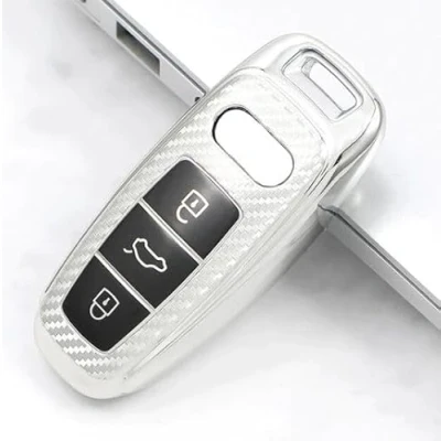 Image of RELL CASES Soft Silicone Key Fob Cover Protection Case for Audi A1, A3, A4, A5, A6, A7, A8, B9, Quattro, TT, TTS, 8S, Q3, Q5, Q7 2009 2017 (SILVER)
