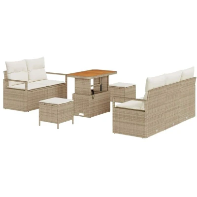Image of vidaXL 8 Piece Garden Sofa Set with Cushions Beige Poly Rattan Acacia