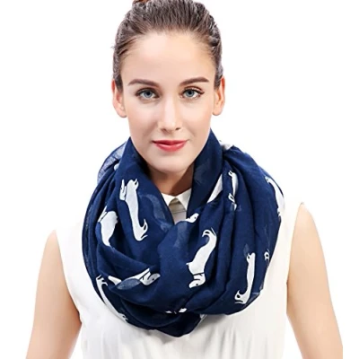 Image of Lina &amp; Lily Dachshund Dog Print Lightweight Snood Scarf (Navy Blue)
