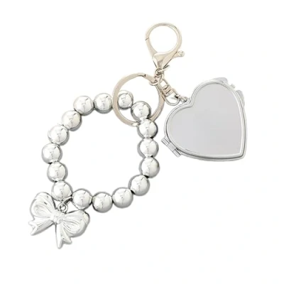 Image of TTTLLNN Silver Color Key Ring Bracelet for Women Beaded Wristlet Keychain Heart Pendant with Ribbon Girls, a
