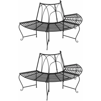 Image of vidaXL Half Round Tree Bench 2 pcs Ø159 cm Black Steel