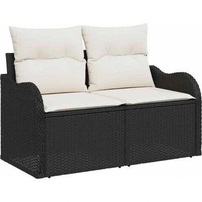 Image of vidaXL 8 Piece Garden Sofa Set with Cushions Black Poly Rattan