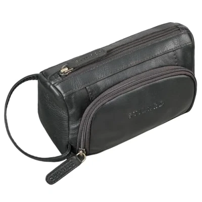 Image of STILORD &#039;Tony&#039; Vintage Large Pencil Case Pouch Bag Leather Pen Holder Big with Zipper Aesthetic Cosmetic Genuine Leather, Colour:Black