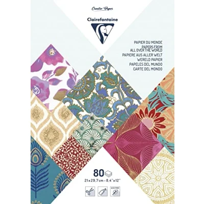 Image of Clairefontaine Ref 95218C Handmade Maxi Paper Pads (Pack of 80 Sheets) A4 in Size, Acid Free Paper, Glued Pad, Suitable for Cutting &amp; Gluing Assorted Colours