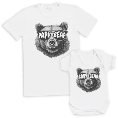 Image of The Gift Project Papa Bear &amp; Baby Sunglasses Matching Set Create Your Own Personalised (Sold Separately) White