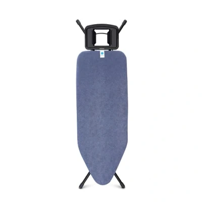 Image of Brabantia Ironing Board C Flexible Steam Iron Rest Adjustable in Height Non Slip Rubber Feet Cotton Cover with Foam Layer Solid Foldable Unit Denim Blue 124x45 cm