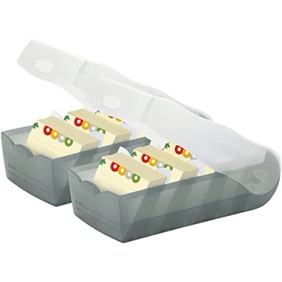 Image of Han Croco Index Card Box DIN A8 Landscape, with 100 Cards 5 Support Plates, 2er Set transluzent grau, 1