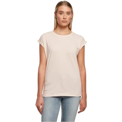 Image of Build Your Brand Women&#039;s Ladies Extended Shoulder Tee T Shirt, Pink, M