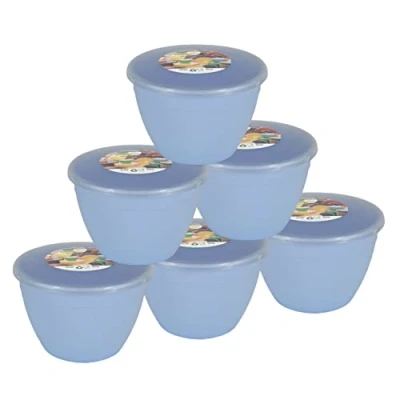 Image of Just Pudding Basins Pastel Colours Blue 1 Pint Basin and Clear Lid Pack of 6 Plastic Steaming Bowls