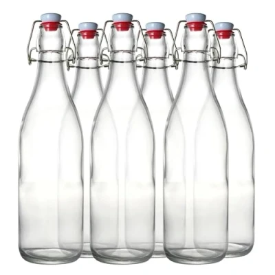 Image of Ultimo Designs Clear Glass Bottles With Airtight Swing Top Lids 6 x 750ml