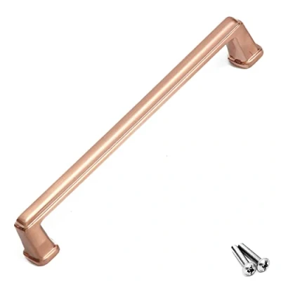 Image of Decoranddecor Cabinet Handle Kitchen Cupboard Door Drawer Pull with Screws Zinc Alloy Bar Hardware (224mm Hole to Hole, Copper)