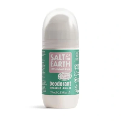 Image of Salt of the Earth Refillable Natural Deodorant Roll On Melon &amp; Cucumber Effective Protection, 100% Ingredients, Eco friendly, Vegan, Cruelty Free. Suitable for Women, Men Kids 75ml