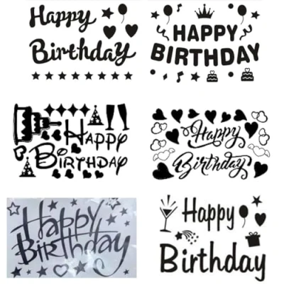 Image of Pack of 6 Happy Birthday Balloon Stickers, Self Adhesive Alphabet Stickers for DIY Balloons at Party (Black)