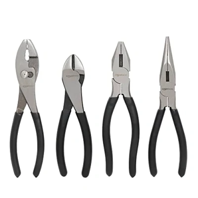 Image of Amazon Basics Pliers Tool Set, Includes Cutting Pliers, Set of 4, Black, Silver