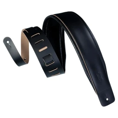 Image of Levy&#039;s DM1PD‐BLK 3 inch Leather Guitar Straps ‐ Black