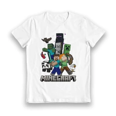 Image of Minecraft Characters Tower White Kids T Shirt 11 12 Year