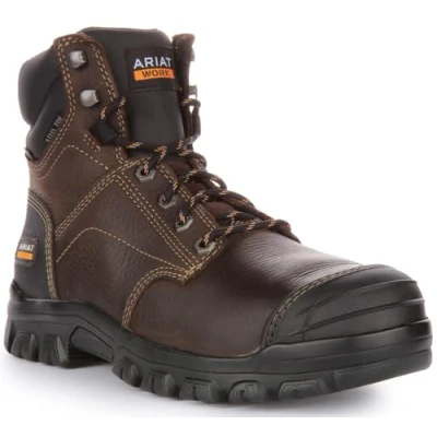 Image of ARIAT Treadfast 6&quot; Men&#039;s Lace Up Waterproof Leather Steel Toe Work Boot (Dark Brown, UK 8.5)