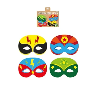Image of HENBRANDT 1 x Superhero Paper Party Masks for Kids Pack of 12 Comic Super Hero Face Fancy Dress Costume Birthday Loot Bag Filler Favours Boys and Girls