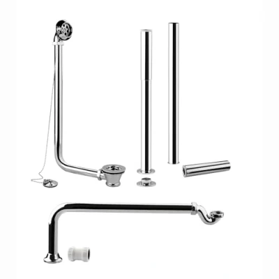 Image of ENKI, W50, Chrome Traditional Freestanding Roll Top Bath Pack, Shallow Seal Trap, Exposed Retainer Waste, Legs with Adjustable Shrouds