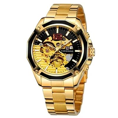 Image of FORSINING Mens Watch Men Luxury Famous Top Brand Automatic Wrist Waterproof Skeleton Mechanical Wristwatches, Gold,