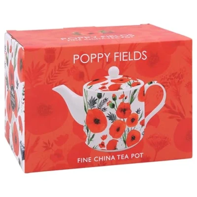 Image of Lesser &amp; Pavey Poppy Fields Teapot Lovely Floral Classic Red White Design Ceramic Tea Pot Gift Idea